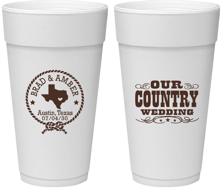 Personalized Wedding 24 oz Foam Cups - Country Texas | 424