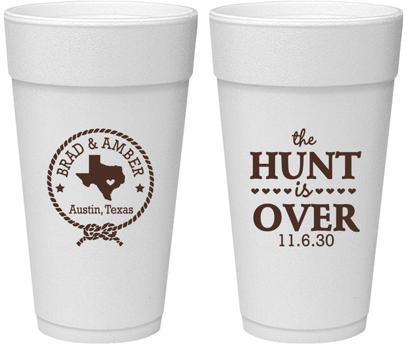 Personalized Wedding 24 oz Foam Cups - The Hunt Is Over | 426