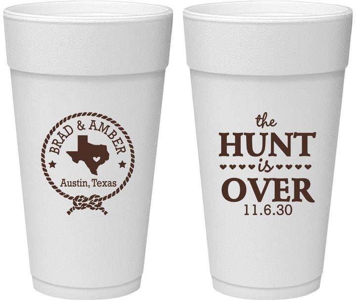 Personalized Wedding 24 oz Foam Cups - The Hunt Is Over | 426
