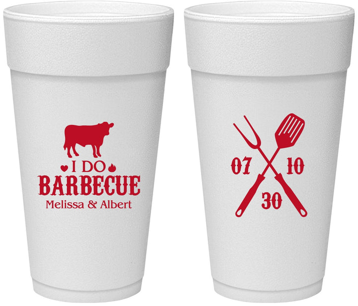 Personalized Wedding 24 oz Foam Cups - I Do Barbecue Bbq | 433