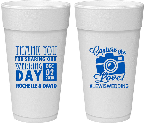 Personalized Wedding 24 oz Foam Cups - Capture The Love | 444