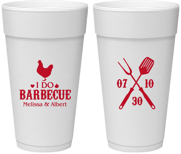Personalized Wedding 24 oz Foam Cups - I Do Barbecue Bbq | 445