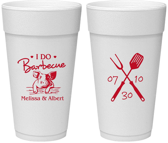 Personalized Wedding 24 oz Foam Cups - I Do Barbecue Bbq | 446