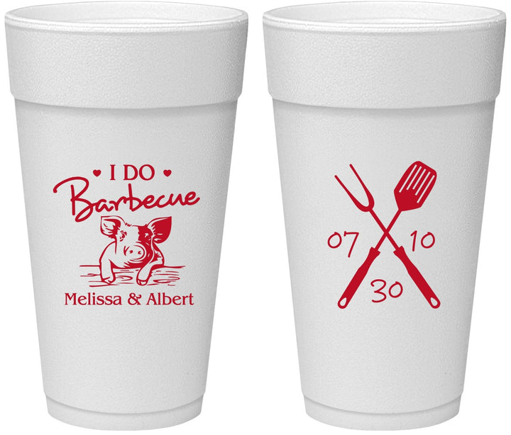 Personalized Wedding 24 oz Foam Cups - I Do Barbecue Bbq | 446