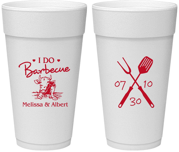 Personalized Wedding 24 oz Foam Cups - I Do Barbecue Bbq | 447
