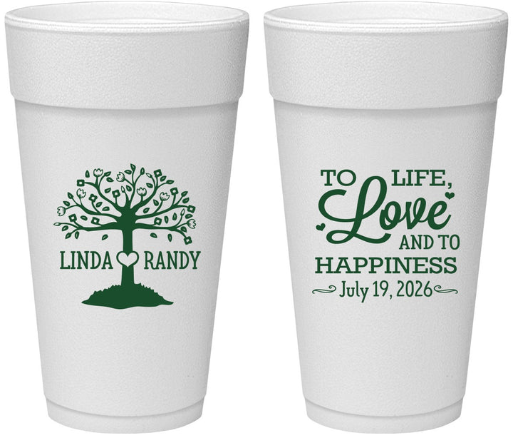 Personalized Wedding 24 oz Foam Cups - Love And Happiness | 451