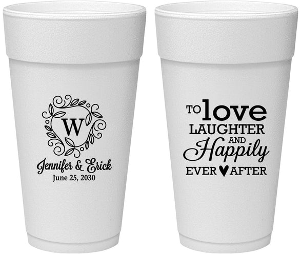 Personalized Wedding 24 oz Foam Cups - Love Laughter Happily | 461