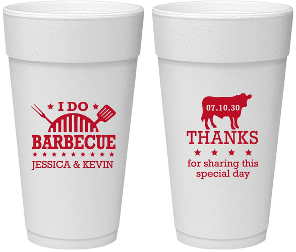 Personalized Wedding 24 oz Foam Cups - I Do Barbecue Bbq | 468