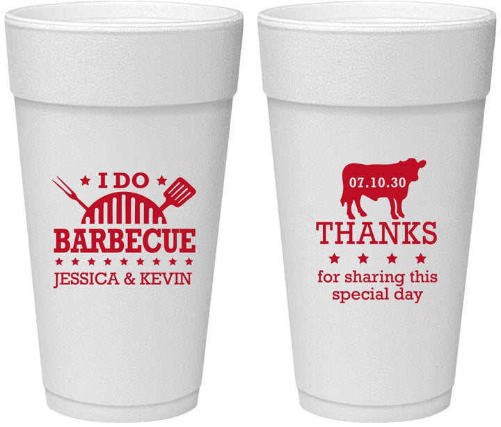 Personalized Wedding 24 oz Foam Cups - I Do Barbecue Bbq | 468