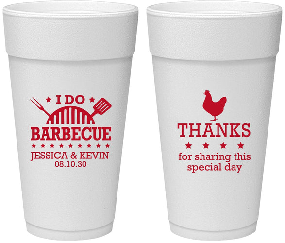 Personalized Wedding 24 oz Foam Cups - I Do Barbecue Bbq | 469