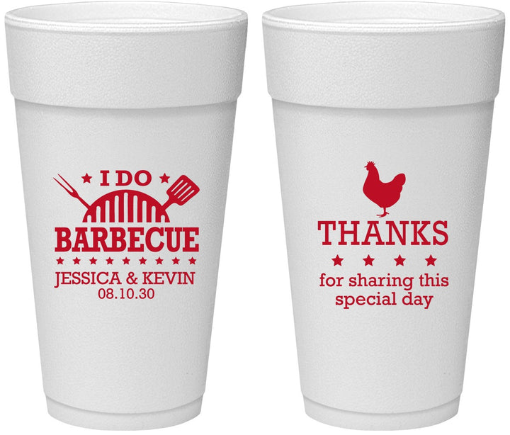 Personalized Wedding 24 oz Foam Cups - I Do Barbecue Bbq | 469
