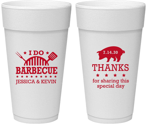 Personalized Wedding 24 oz Foam Cups - I Do Barbecue Bbq | 470