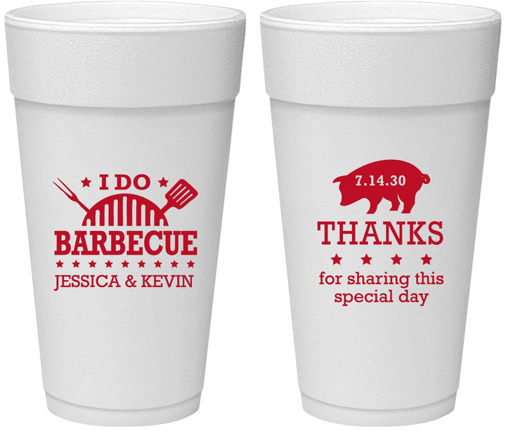Personalized Wedding 24 oz Foam Cups - I Do Barbecue Bbq | 470