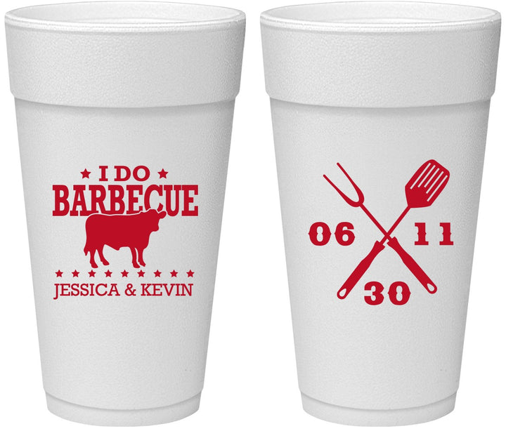 Personalized Wedding 24 oz Foam Cups - I Do Barbecue Bbq | 471