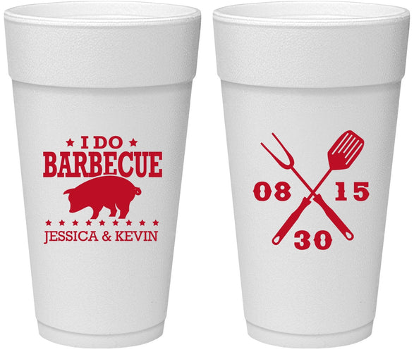 Personalized Wedding 24 oz Foam Cups - I Do Barbecue Bbq | 473