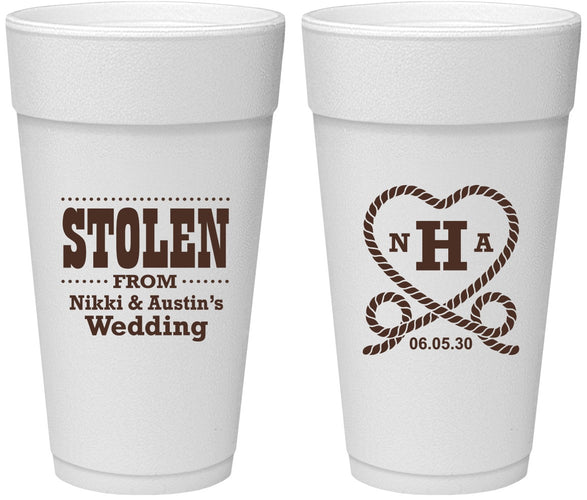 Personalized Wedding 24 oz Foam Cups - Stolen Monogram | 474