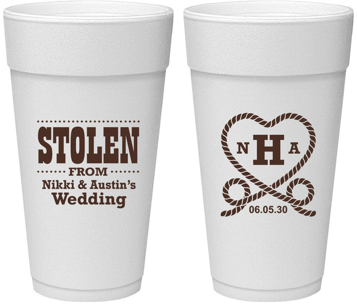 Personalized Wedding 24 oz Foam Cups - Stolen Monogram | 474