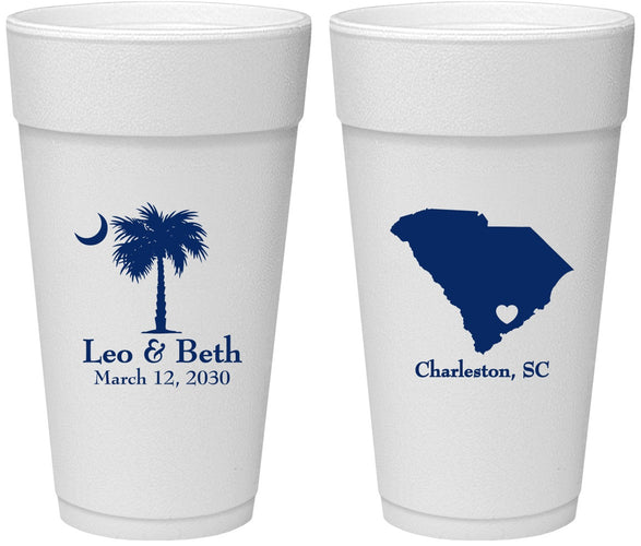 Personalized Wedding 24 oz Foam Cups - Palmetto Tree | 476