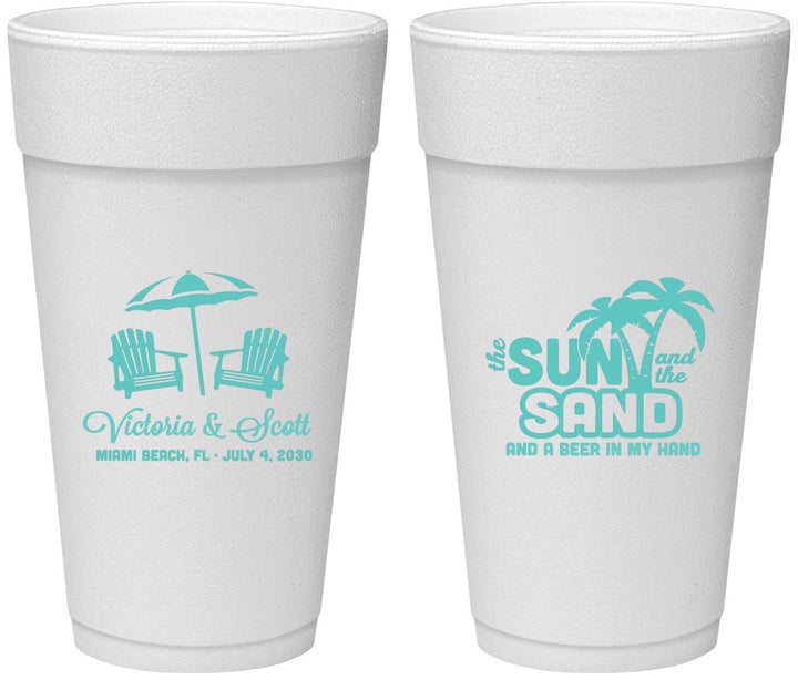 Personalized Wedding 24 oz Foam Cups - Sun Sand Drink In My Hand | 479