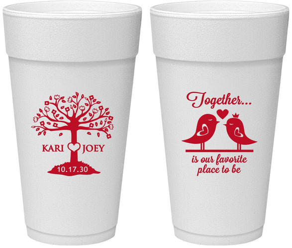 Personalized Wedding 24 oz Foam Cups - Love Birds | 481
