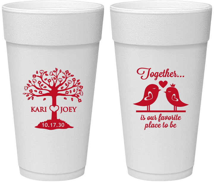 Personalized Wedding 24 oz Foam Cups - Love Birds | 481
