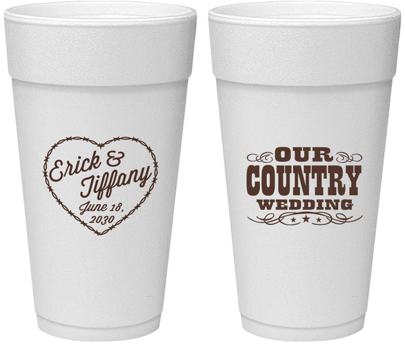 Personalized Wedding 24 oz Foam Cups - Country Wedding | 484