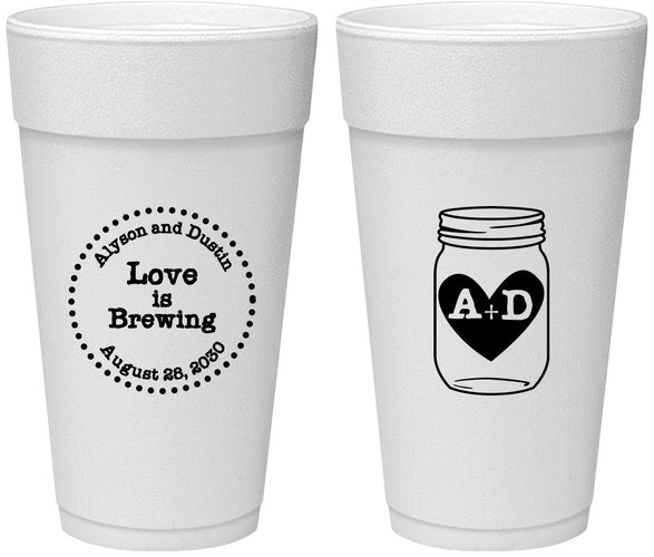Personalized Wedding 24 oz Foam Cups - Love Is Brewing | 486