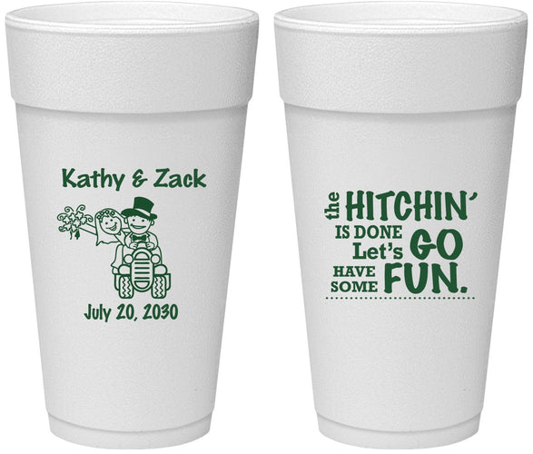 Personalized Wedding 24 oz Foam Cups - Tractor Hitchin | 489