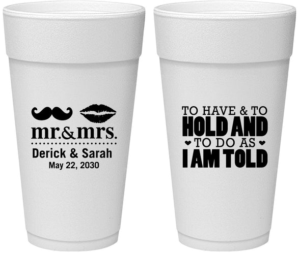 Personalized Wedding 24 oz Foam Cups - To Have And To Hold | 491