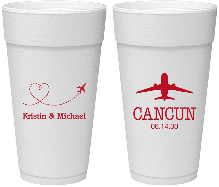Personalized Wedding 24 oz Foam Cups - Destination | 492