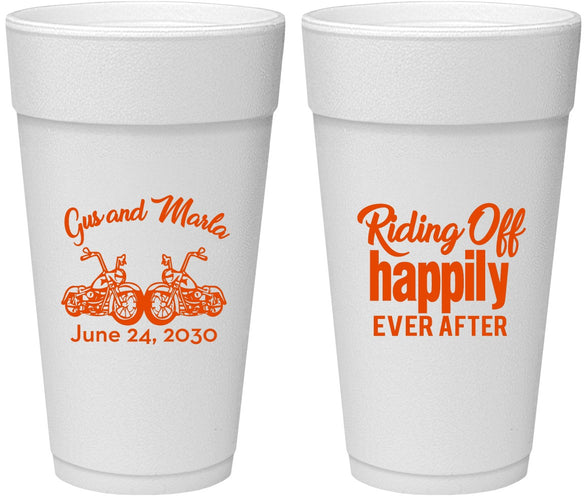 Personalized Wedding 24 oz Foam Cups - Motorcycle | 493