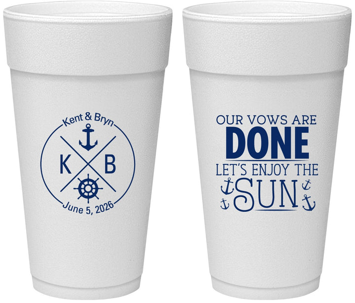 Personalized Wedding 24 oz Foam Cups - Nautical | 495
