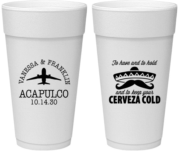 Personalized Wedding 24 oz Foam Cups - Destination | 496
