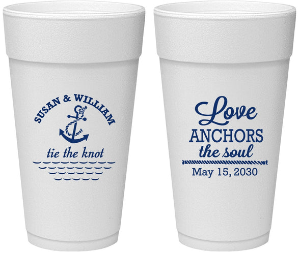 Personalized Wedding 24 oz Foam Cups - Love Anchors The Soul | 498