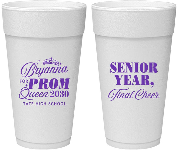 Personalized Prom 24 oz Foam Cups - Queen Vote | 50018