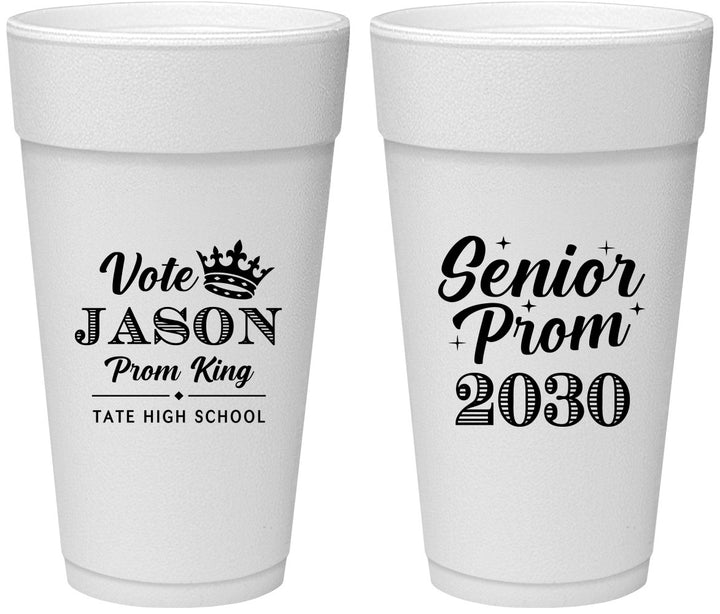 Personalized Prom 24 oz Foam Cups - King Vote | 50019