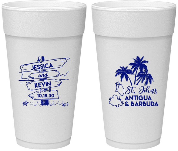 Personalized Wedding 24 oz Foam Cups - Antigua And Barbuda | 503