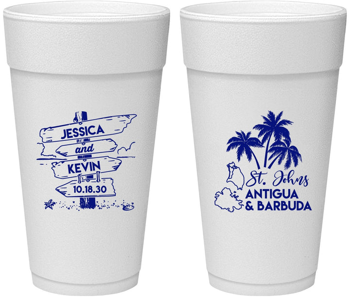 Personalized Wedding 24 oz Foam Cups - Antigua And Barbuda | 503