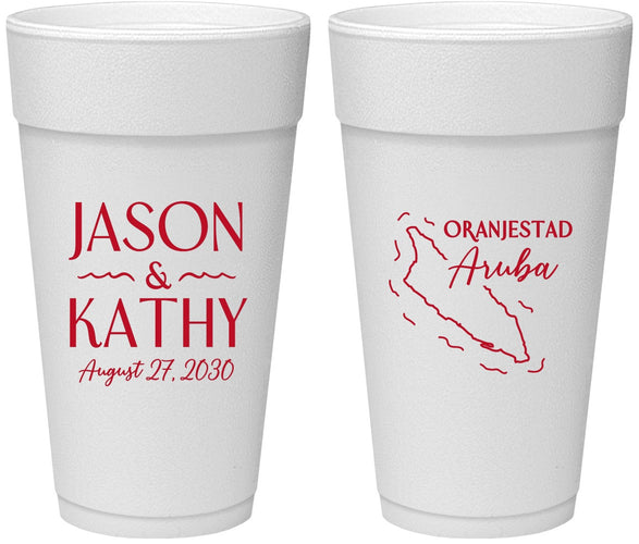 Personalized Wedding 24 oz Foam Cups - Aruba | 504
