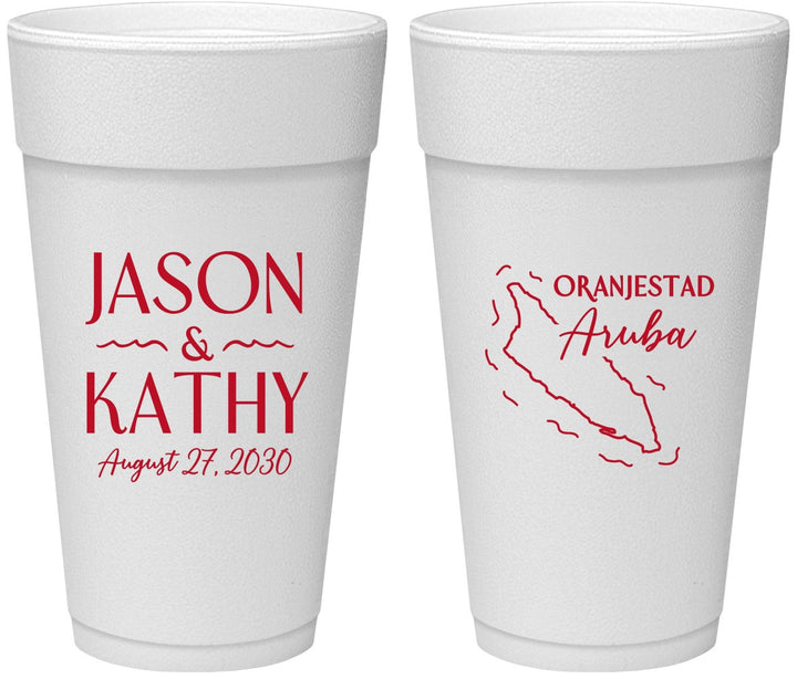 Personalized Wedding 24 oz Foam Cups - Aruba | 504