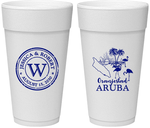 Personalized Wedding 24 oz Foam Cups - Aruba | 505
