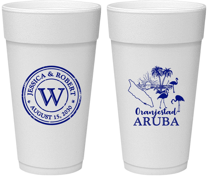 Personalized Wedding 24 oz Foam Cups - Aruba | 505