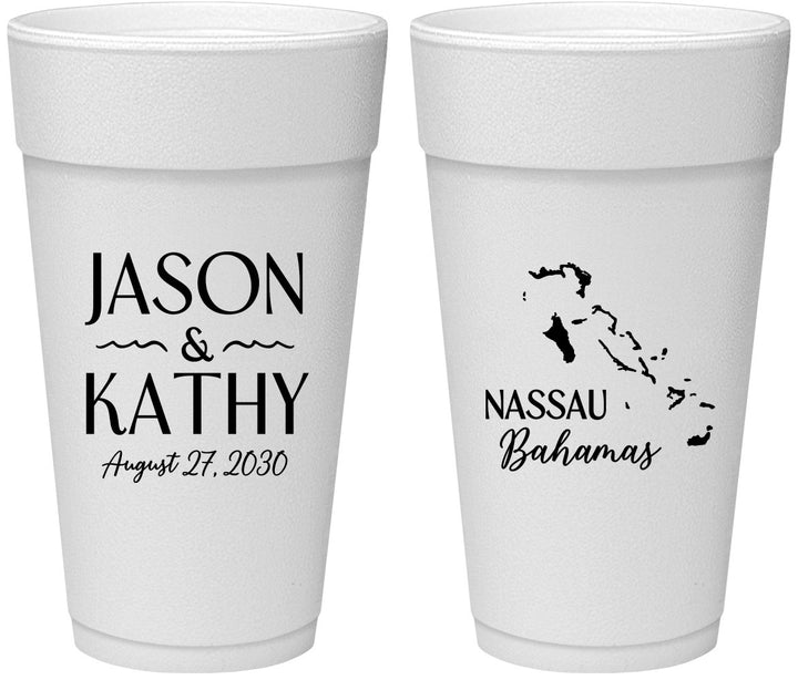 Personalized Wedding 24 oz Foam Cups - Bahamas | 506