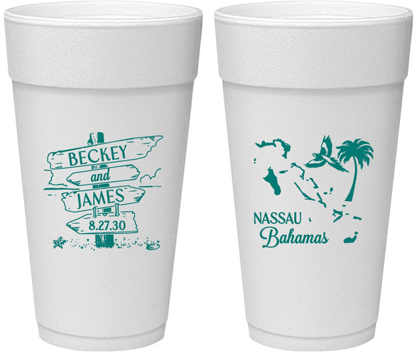 Personalized Wedding 24 oz Foam Cups - Bahamas | 507