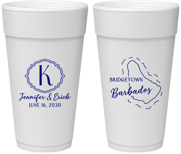 Personalized Wedding 24 oz Foam Cups - Barbados | 508
