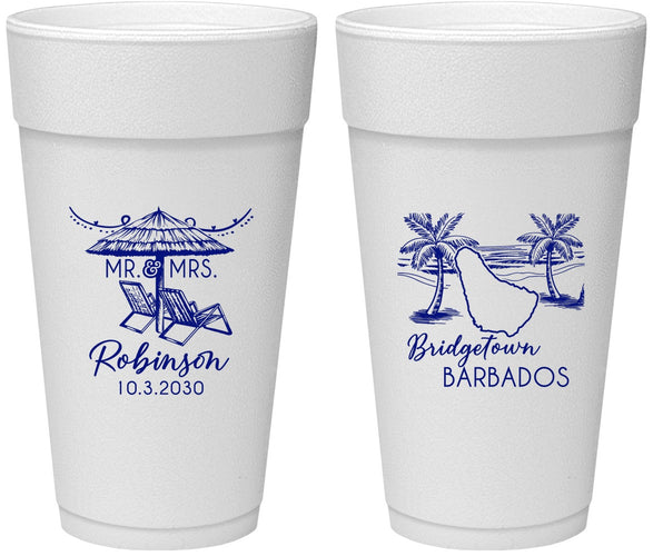 Personalized Wedding 24 oz Foam Cups - Barbados | 509