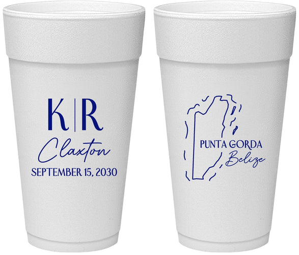 Personalized Wedding 24 oz Foam Cups - Belize | 510