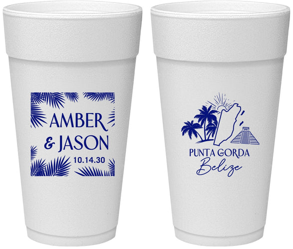 Personalized Wedding 24 oz Foam Cups - Belize | 511