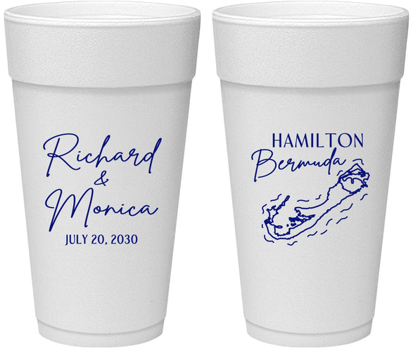 Personalized Wedding 24 oz Foam Cups - Bermuda | 512