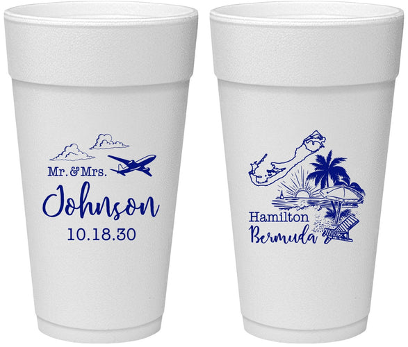 Personalized Wedding 24 oz Foam Cups - Bermuda | 513